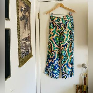 Anthropologie Wide Leg Boho fairycore rayon 70s style button front pant S